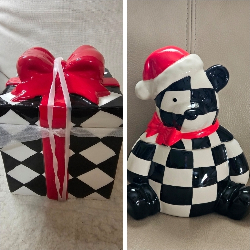 Checkered Bear and Gift Box Cookie Canister Viral Bundle